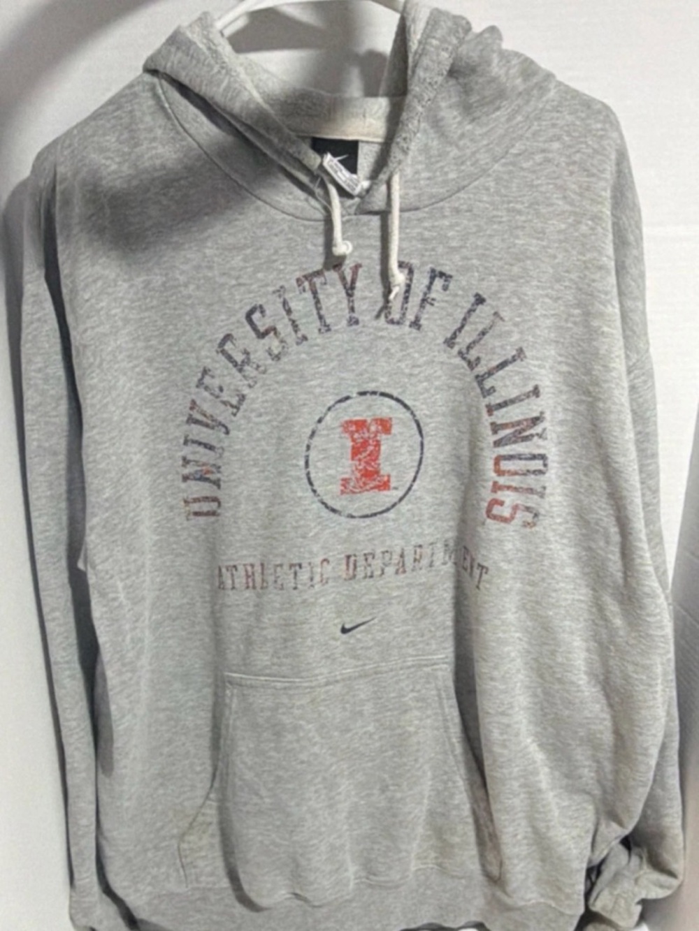 Nike Light Gray University of Illinois Pullover Hoodie with Orange Crest
